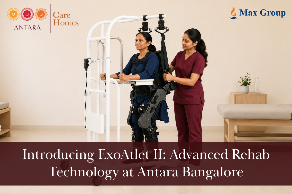 ExoAtlet II robotic gait rehabilitation system at Antara Care Homes Bangalore assisting a patient during advanced rehabilitation therapy