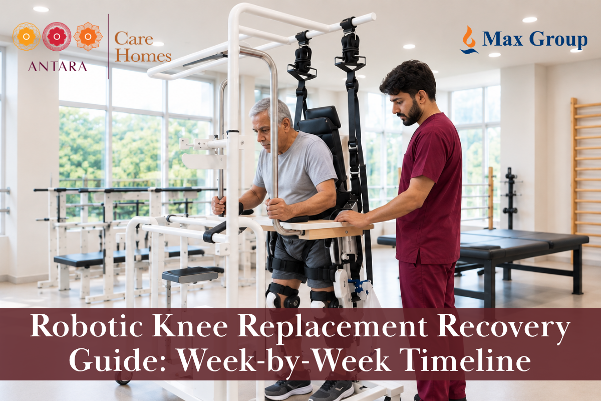 Patient undergoing physiotherapy after robotic knee replacement surgery 