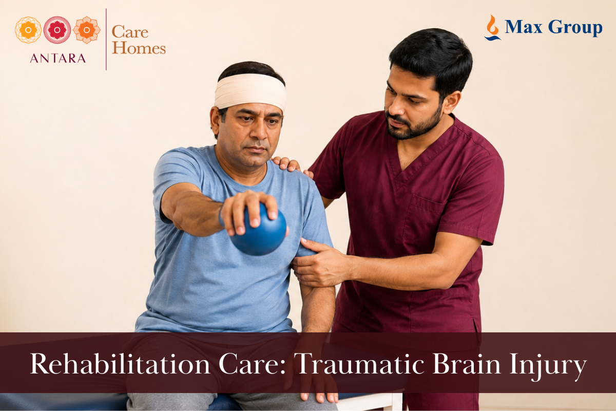 TBI patient getting physiotherapy at Antara care homes