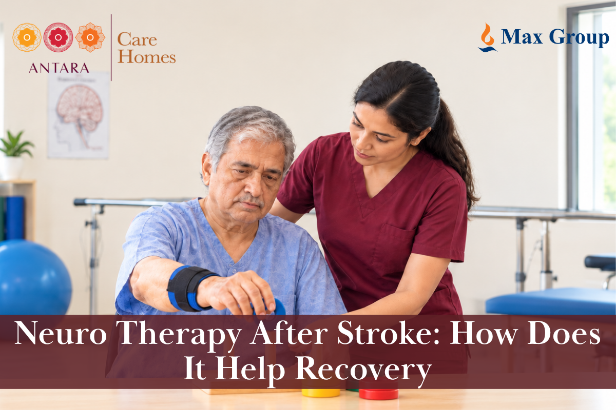 Patient after stroke getting neurorehabilitation at Antara care homes for recovery