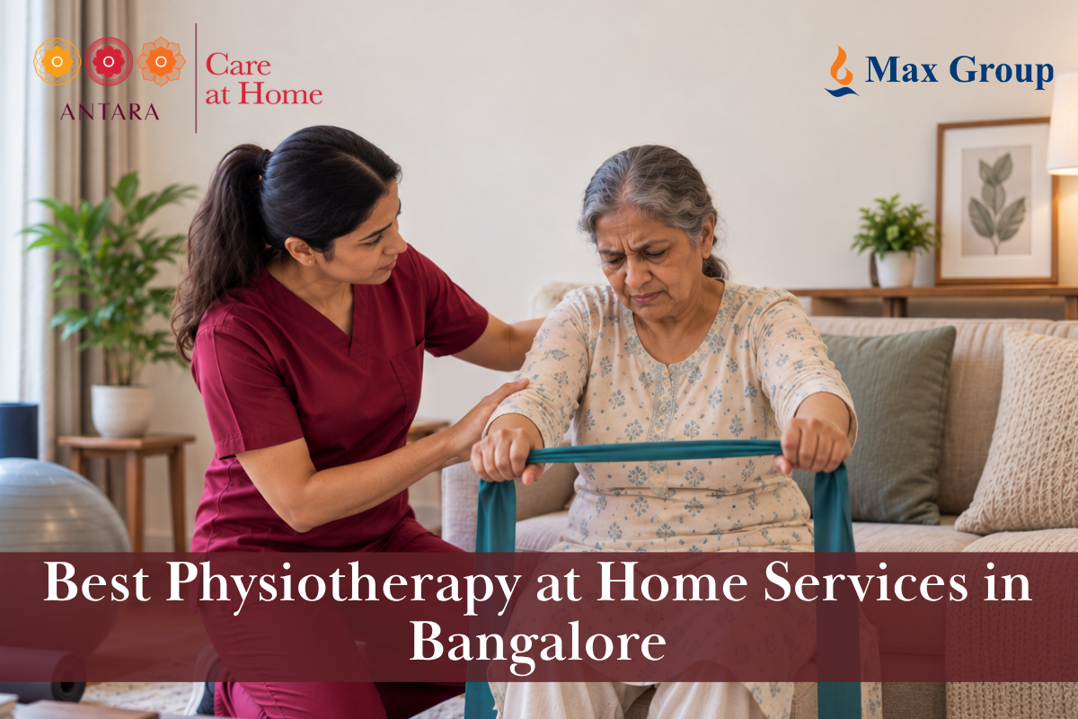 Antara care at home physiotherapist providing home physiotherapy to an elderly patient in Bangalore
